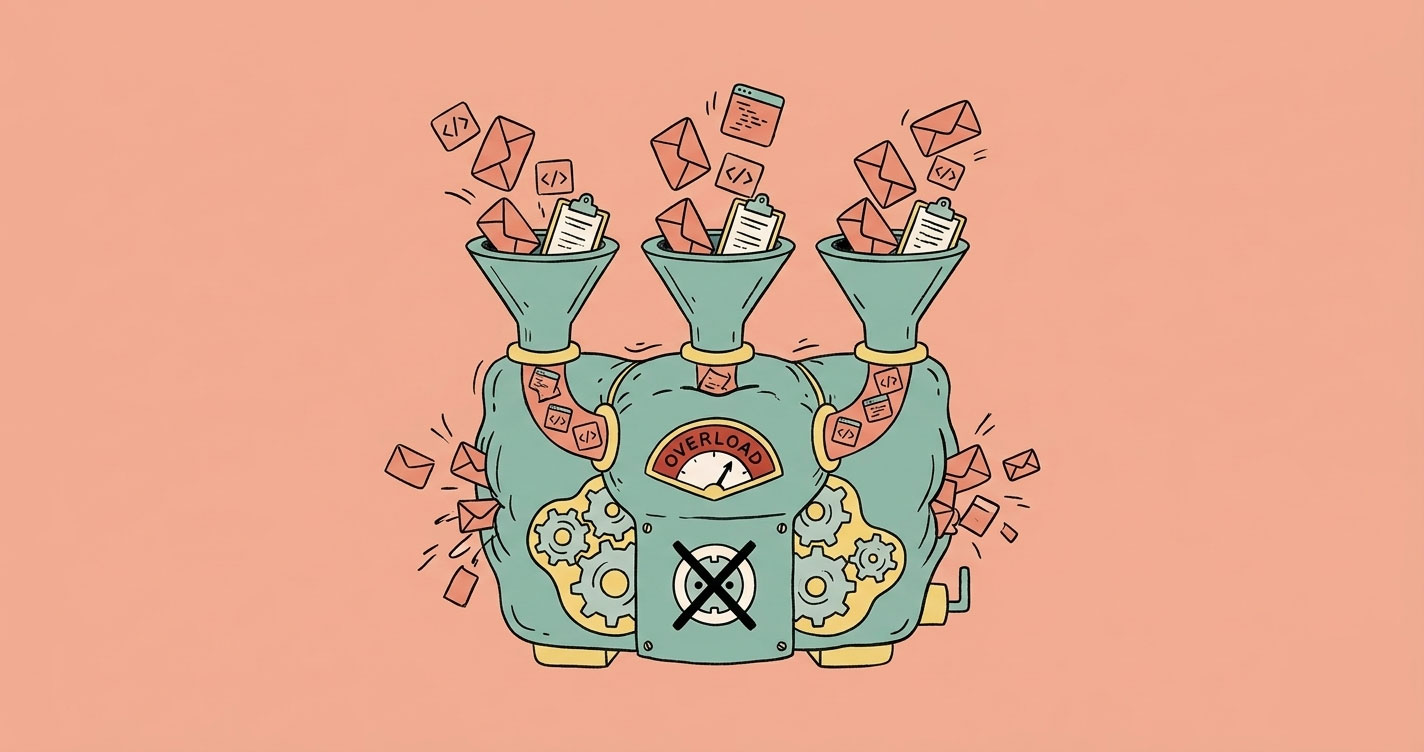 Overloaded request-processing machine with funnels and gauge